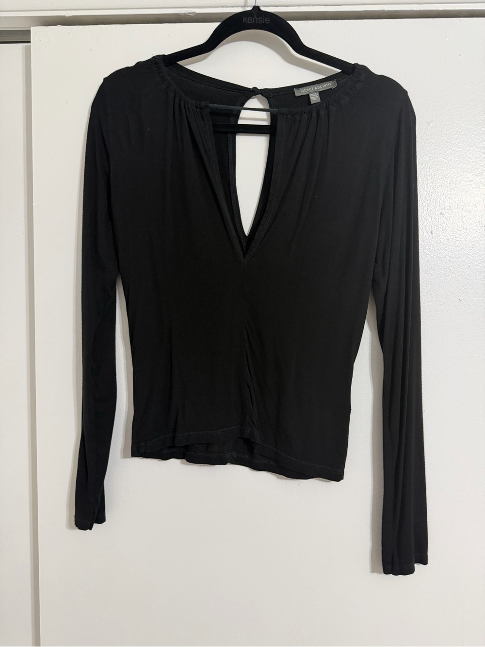 Don’t Ask Why Black Long Sleeve Keyhole Top - O/S